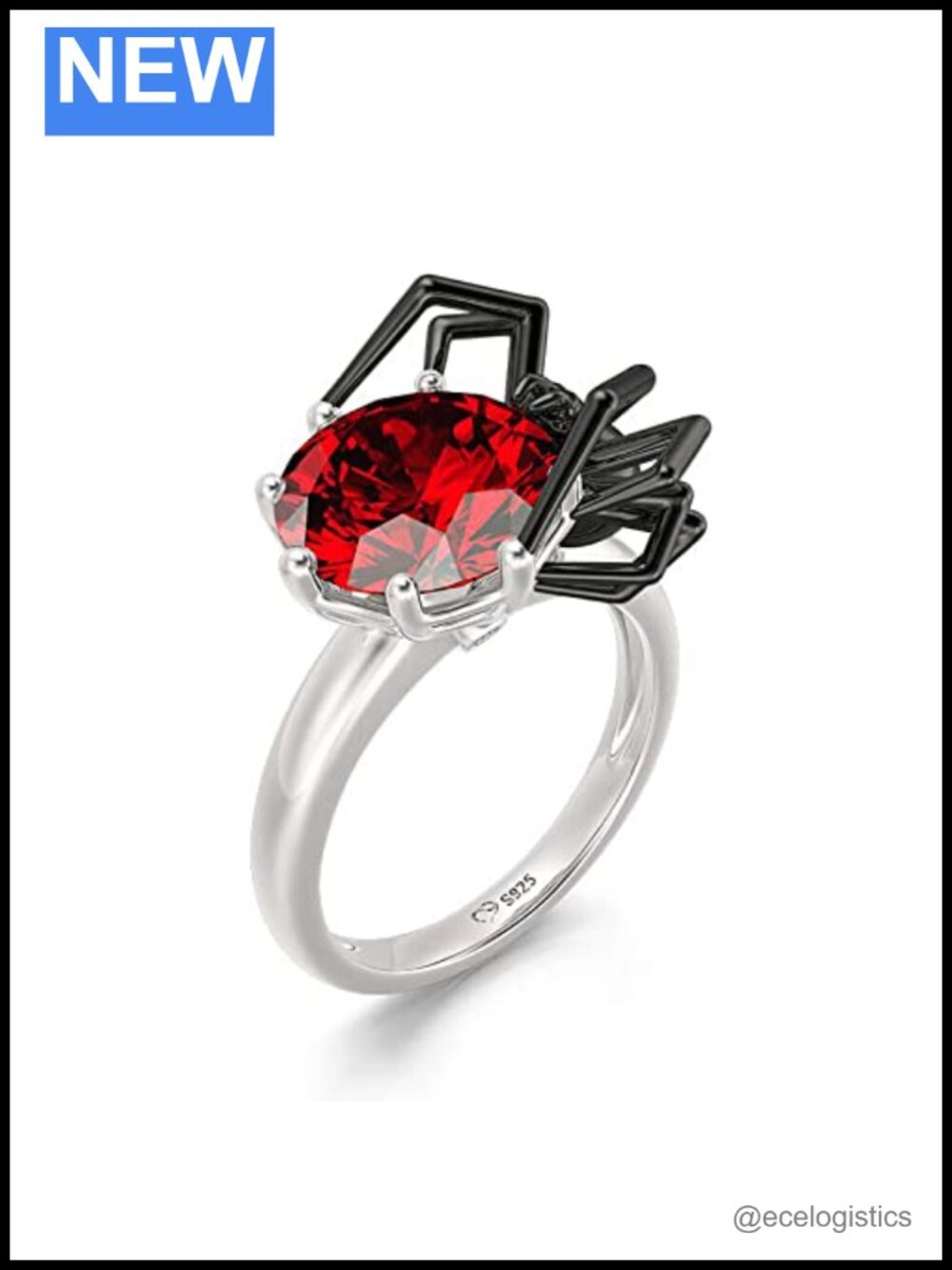 Sterling Silver Gothic Spider Promise Ring Round Cut Gift Box